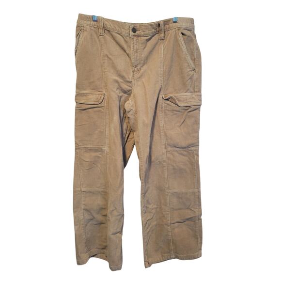Pacsun Women XL‎ Low Rise Puddle Wide Wale Corduroy Wide Leg Cargo Pants Flaw - Picture 1 of 7